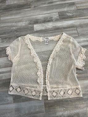 Pinky Cream Crochet Short Sleeve Sheer Cardigan